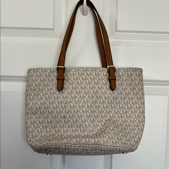 Michael Kors Beige Logo Tote with Brown Trim - Picture 9 of 11